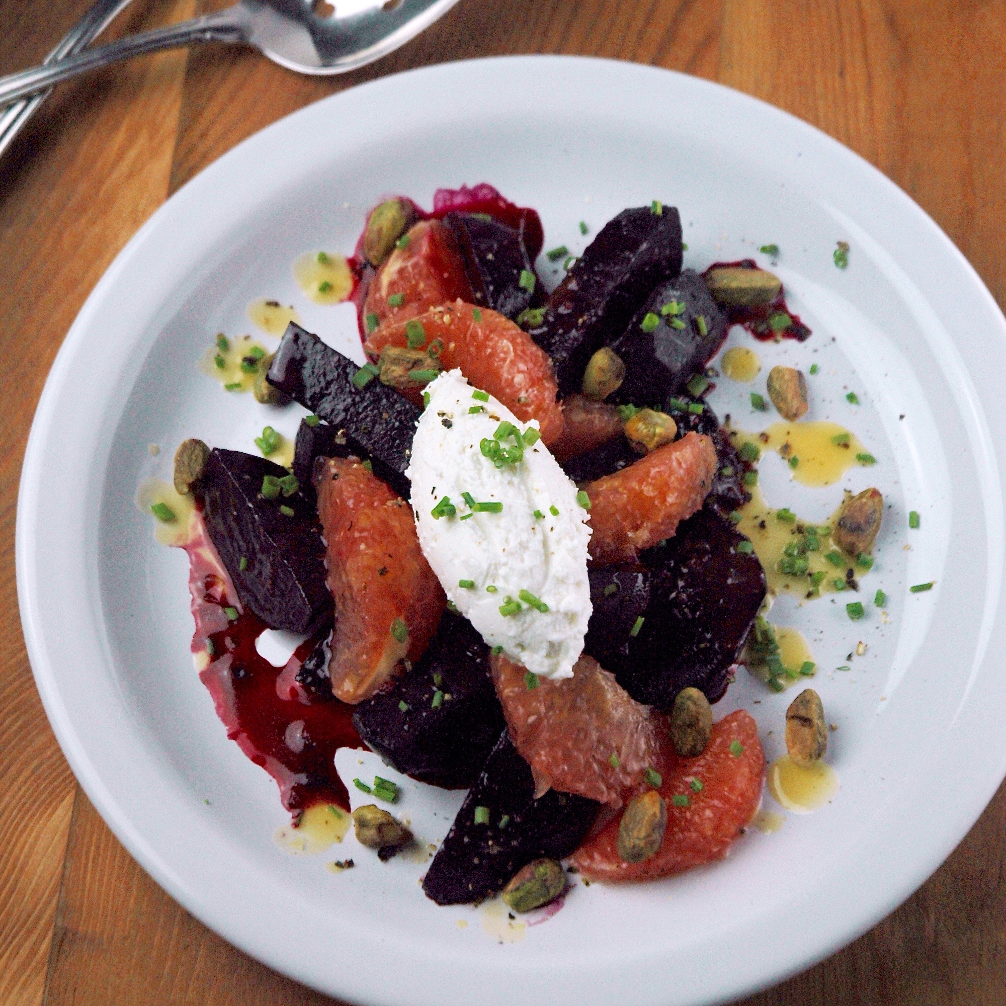 Roasted Beet Salad with Goat Cheese Mousse and Ginger Vinaigrette