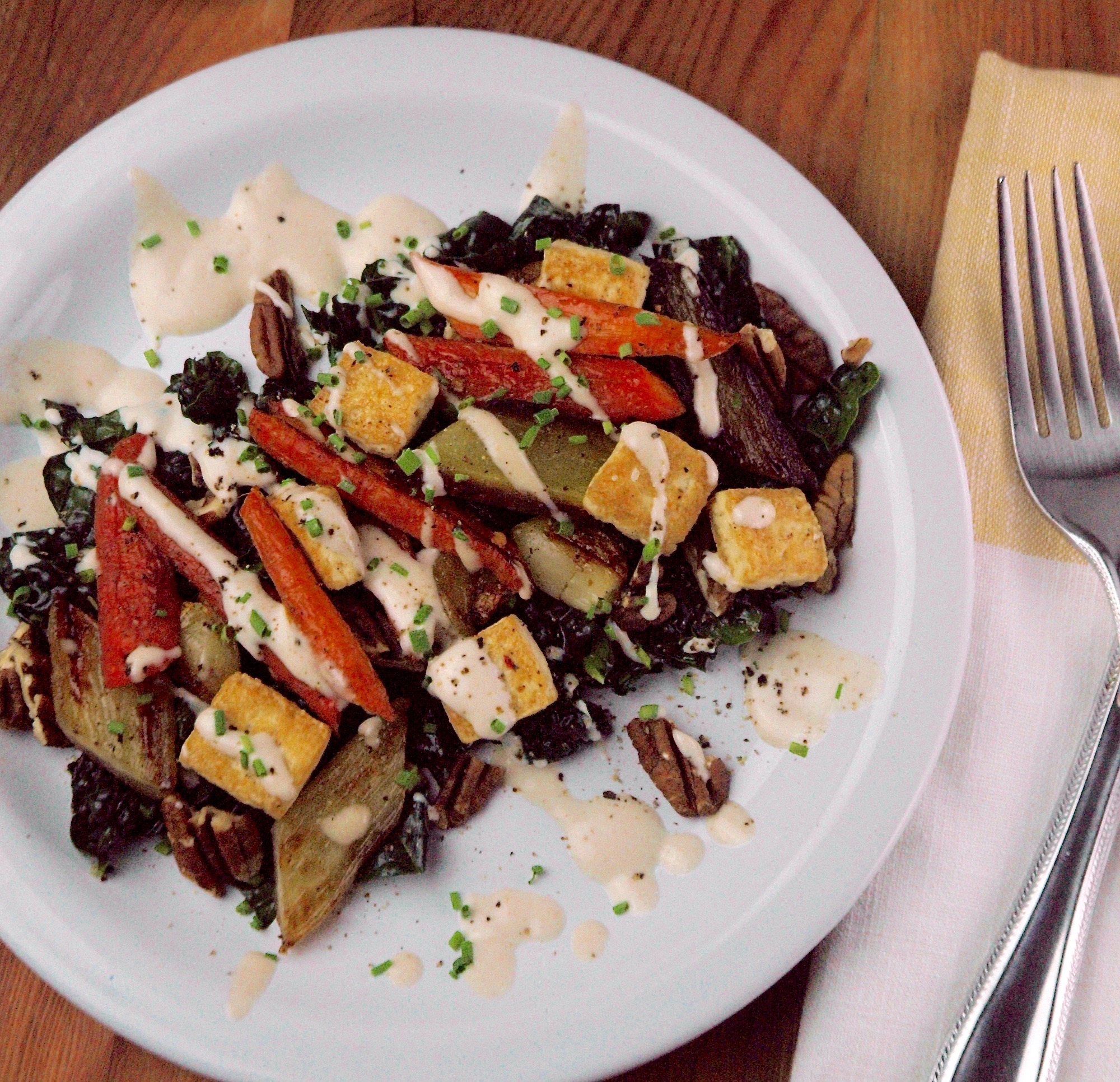 Carrot & Kale Salad with Creamy Honey Tahini Dressing