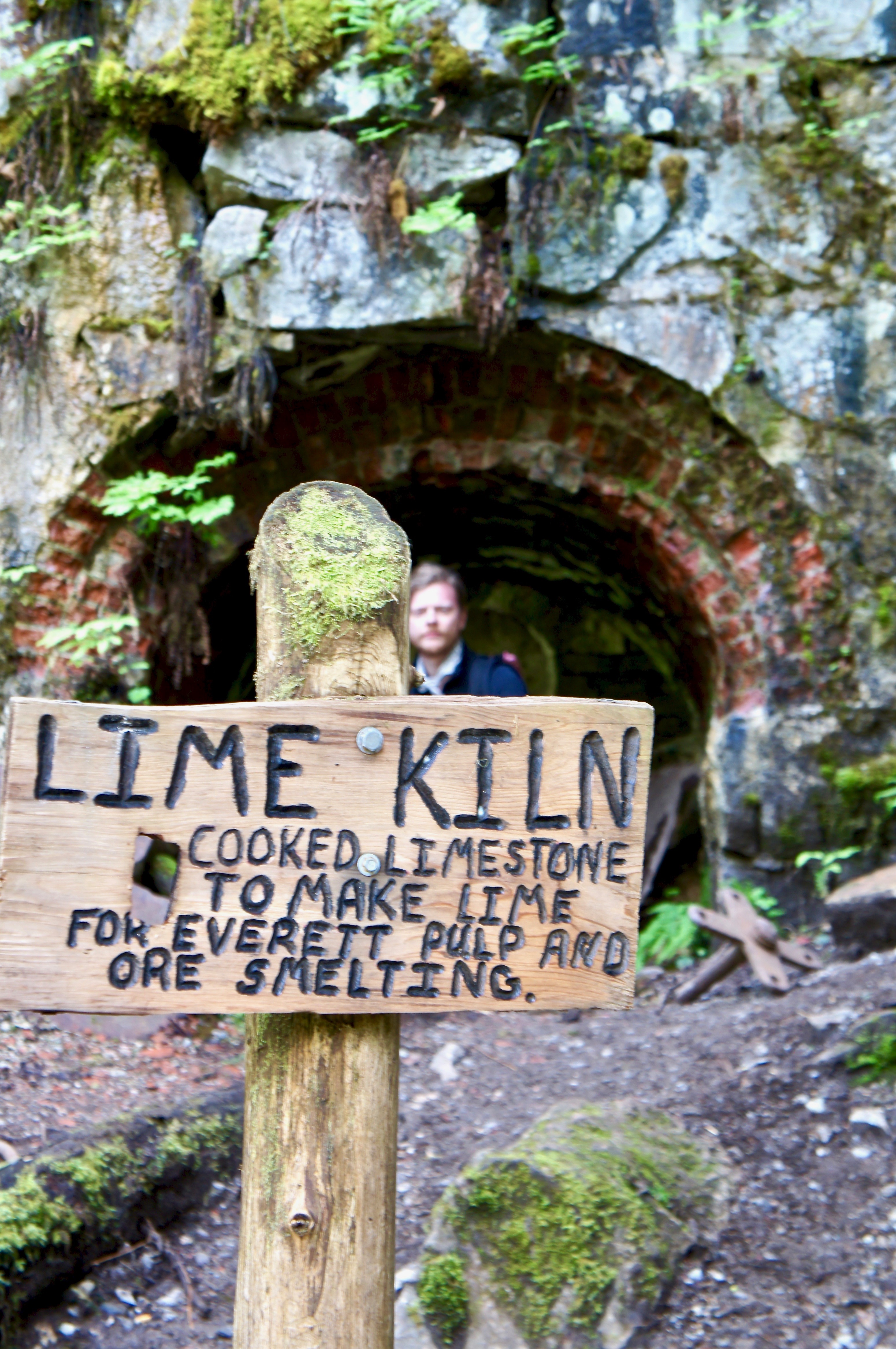 Posing in front of the kiln on Lime Kiln trail